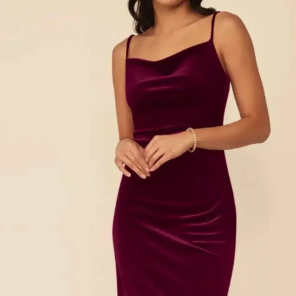Azazie Lexi Velvet Dress in Cabernet